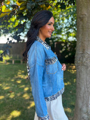 Leopard Trim Denim Jacket Mandy