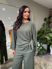 Khaki Textured Trousers Set Liora