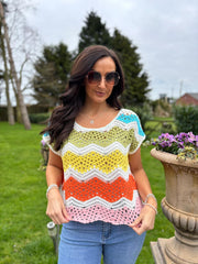 Multicolour Rainbow Open Knit Top Marian