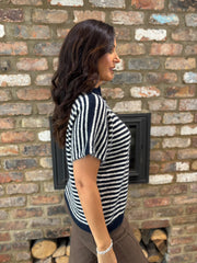 Navy Asymmetric Striped Knit Cora