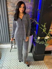 Silver Sparkle Diamante Zip Top Cassie