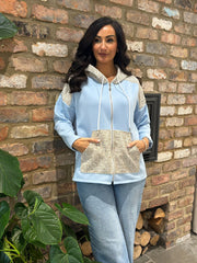 Denim Textured Hooded Sweatshirt Nova