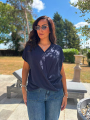 Navy Twist Drape Top Jacqueline