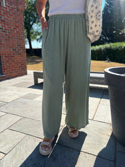 Khaki Wide Leg Pull On Trousers Cara