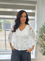White Floral Applique Crochet Cardi Carys