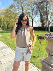 Mocha Sleeveless Tie Detail Top Ashley
