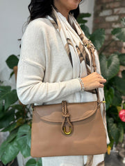 Camel Braid Fasten Shoulder Bag