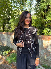 Black Boucle Swirl Pattern Waistcoat Flo