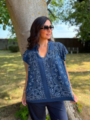 Navy Bubble Cotton Paisley Top Sammie