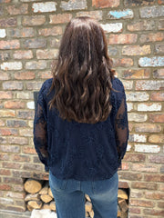 Navy Textured Floral Mesh Top Imogen