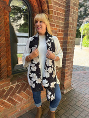 Black Floral Raw Edge Scarf