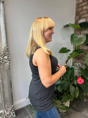 Charcoal Ribbed Lace Vest Trina