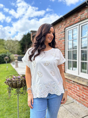 White Embroidered Paisley Top Giselle