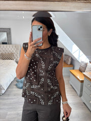 Chocolate Sleeveless Paisley Top Caitlyn