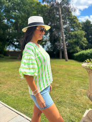 Neon Green Puff Sleeve Striped Top Erin