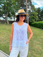 White Floral Lace Hem Vest Dina