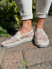 Stone Embroidered Mesh Espadrilles