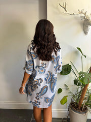 White Sketched Pattern Longline Shirt Lucinda