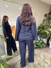Navy Textured Trousers Set Liora