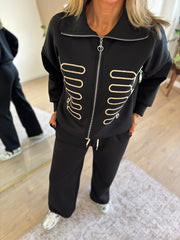 Black Embroidered Pattern Tracksuit Kalina