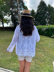 White Textured Lace Hem Shirt Dina