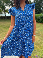 Royal Blue Bubble Cotton Leopard Dress Crystal