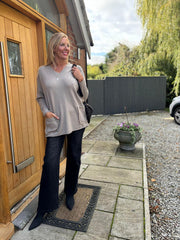 Mocha Fringed Pocket Knit Ruth