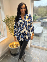 Blue Large Brushed Leopard Blouse Gloria