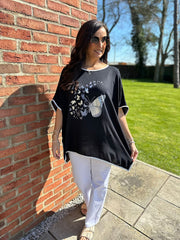 Black Butterfly Crepe Top Gail