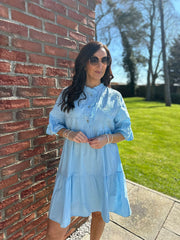 Blue Embroidered Ruffle Dress Taylor