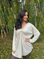 Stone Gathered V Neck Top Elsie