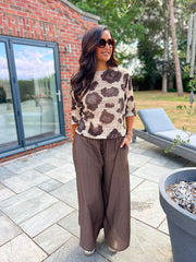 Chocolate Abstract Leopard Knit Top Dawn