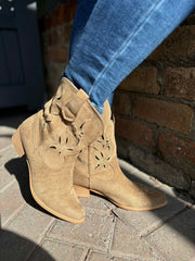 Mocha Floral Detail Western Boots