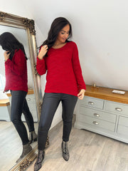 Red Textured Shimmer Knit Dione