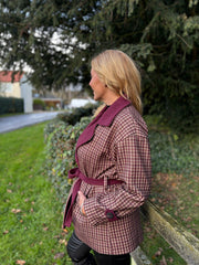 Wine Checked Belted Jacket Clementine
