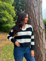 Black Stripe Collared Knit Anita
