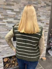 Khaki Stripe Knitted Waistcoat Emily