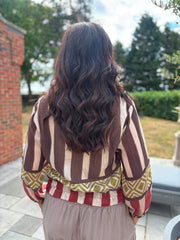 Chocolate Tribal Stripe Bomber Jacket