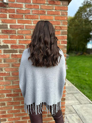 Grey Fringed Roll Neck Jumper Naomi