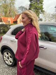 Wine Sequin Velour Trim Jacket Trixie