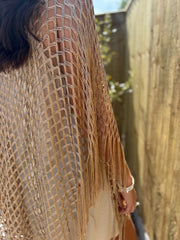 Gold Open Weave Fringed Cover Up
