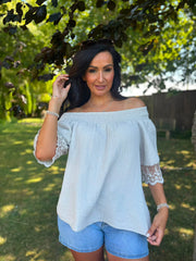 Stone Bubble Cotton Lace Trim Top Adele