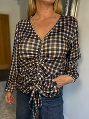 Black Checked Drawstring Top Miranda