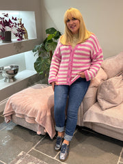 Candy Pink Knitted Stripe Cardi Hope