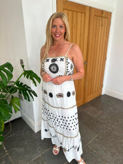 White Embellished Tiered Maxi Dress Sofia