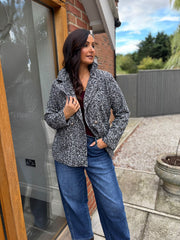 Grey Marl Boucle Buttoned Coat Isla