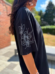 Black Beaded Floral Tee Faith