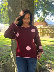 Wine Polka Dot Knit Natalie