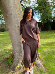 Chocolate Crochet Hooded Top Clarice