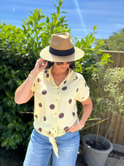 Buttercream Polka Dot Tie Front Blouse Tiana